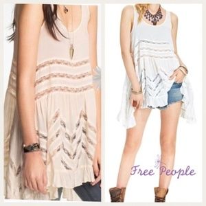 NWT FREE PEOPLE Boho White Lace Trim Trapeze Tunic
